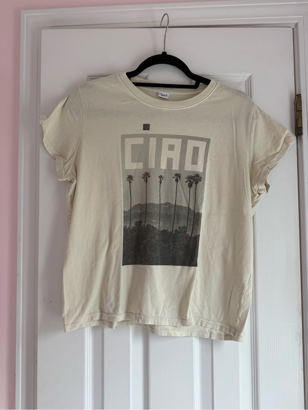 Clare V Cream Graphic 'Ciao' Short Sleeve Tee